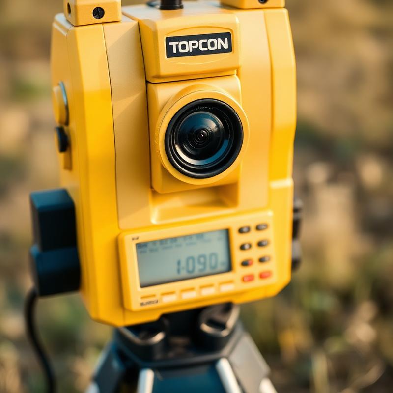 Close-up of a Topcon total station surveying instrument